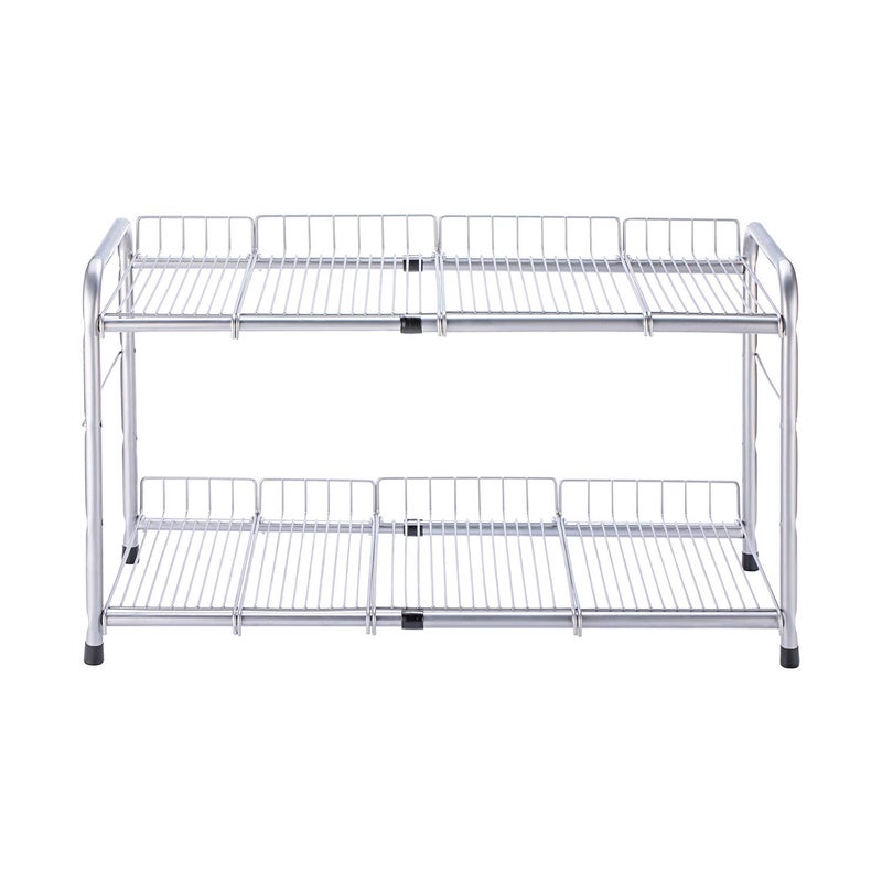 FlagShip 2 Tier Under Sink Organizers and Storage Rack Expandable Cabinet Shelf for Kitchen Bathroom Silver (17-25 inches) - Image 1